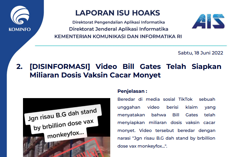 Isu Hoaks & Disinformasi 18 Juni 2022