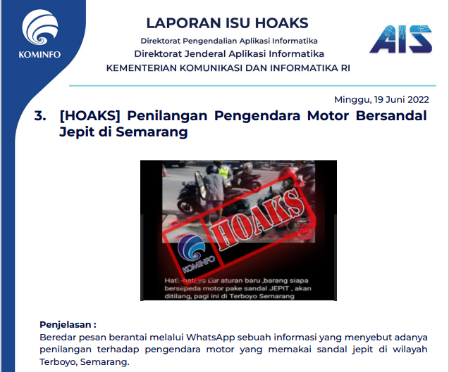 Isu Hoaks & Disinformasi 19 Juni 2022
