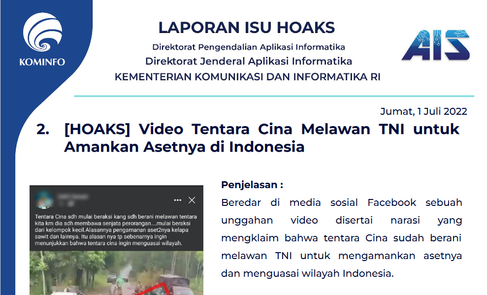 Isu Hoaks 1 Juli 2022