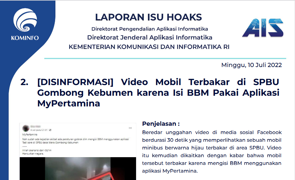 Isu Hoaks 10 Juli 2022