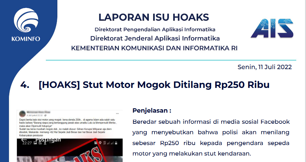 Isu Hoaks 11 Juli 2022