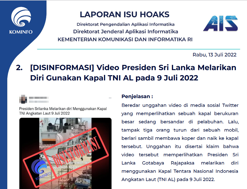 Isu Hoaks 13 Juli 2022
