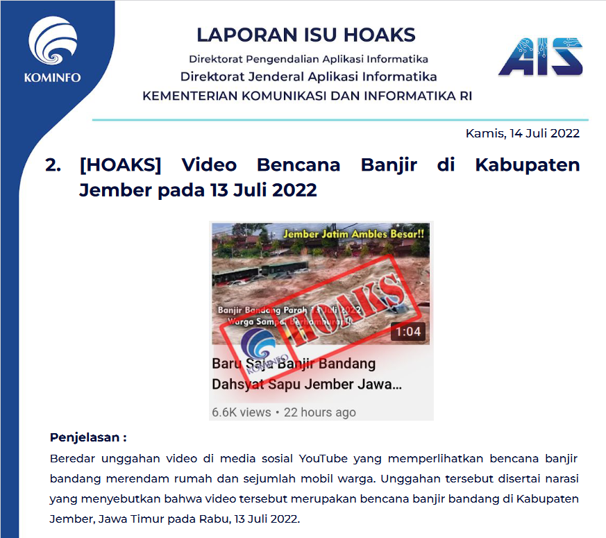 Isu Hoaks 14 Juli 2022