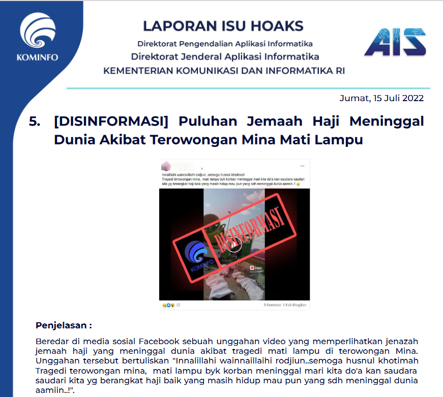 Isu Hoaks 15 Juli 2022