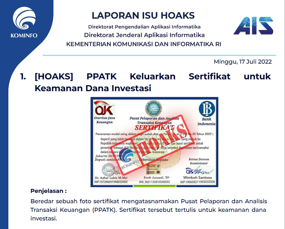 Isu Hoaks 17 Juli 2022