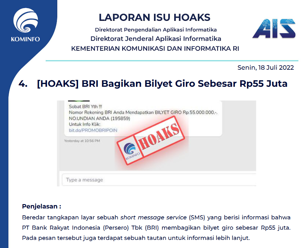 Isu Hoaks 18 Juli 2022