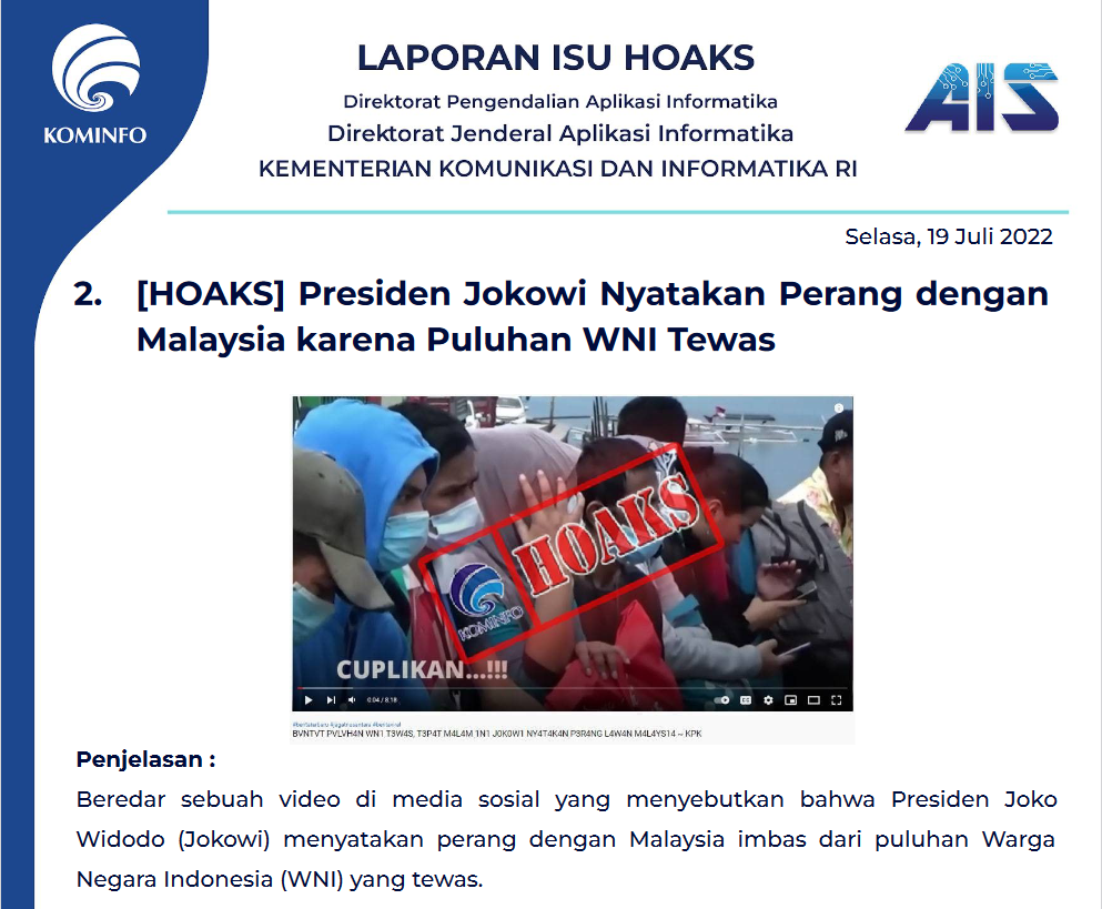 Isu Hoaks 19 Juli 2022