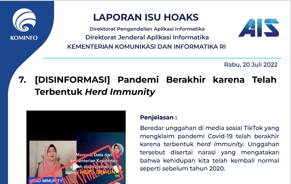 Isu Hoaks 20 Juli 2022