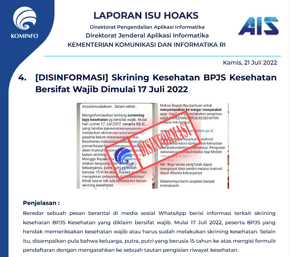 Isu Hoaks 21 Juli 2022