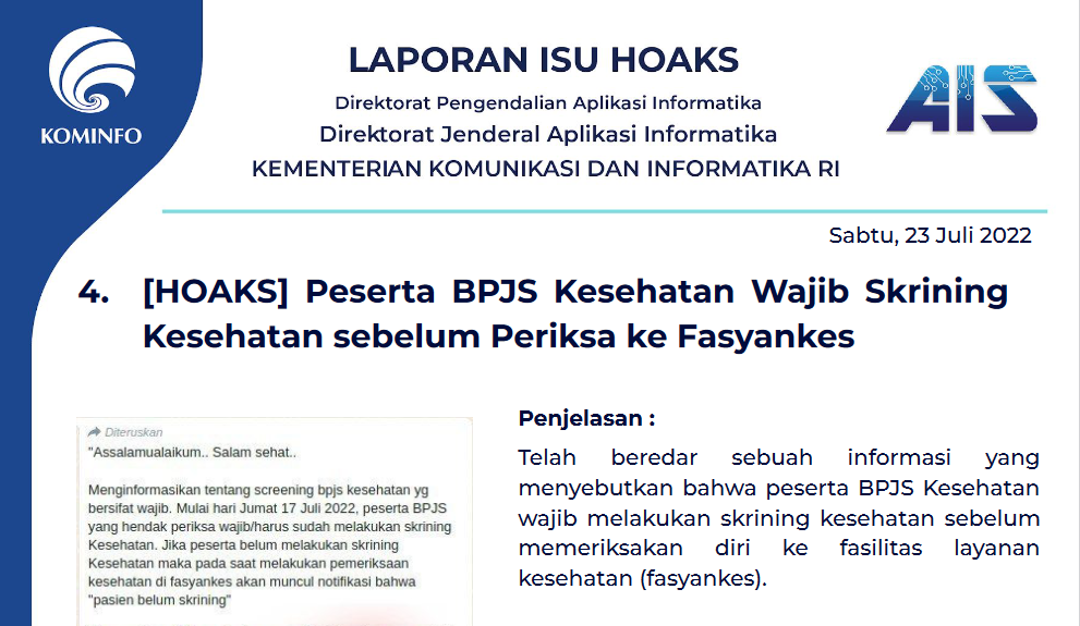 Isu Hoaks 23 Juli 2022