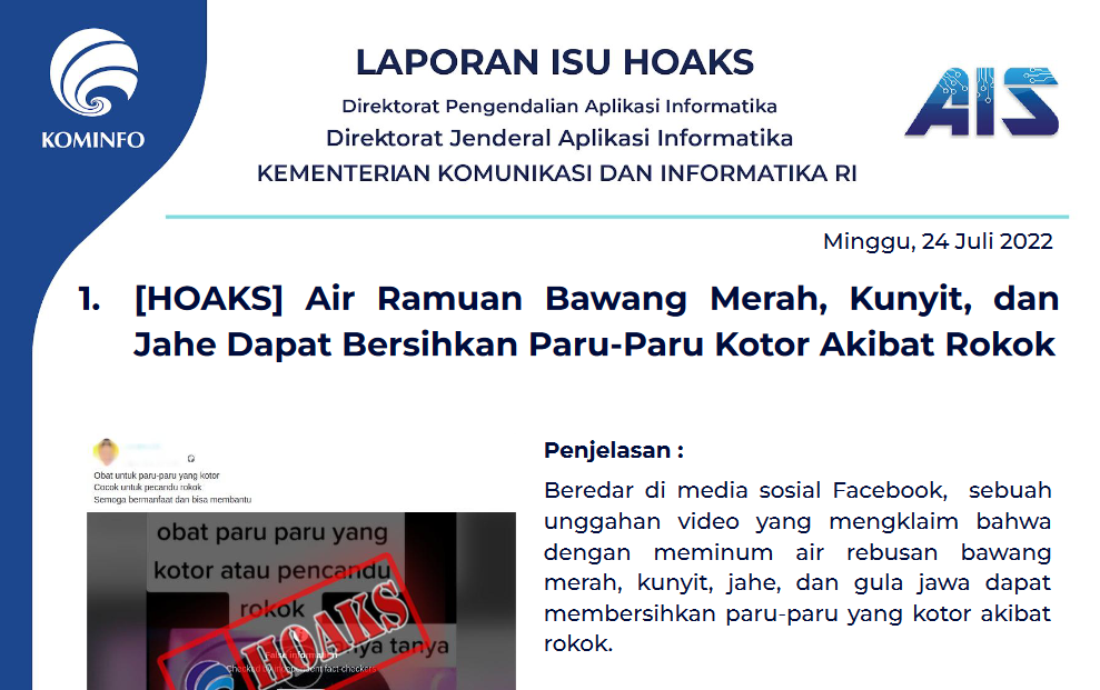 Isu Hoaks 24 Juli 2022