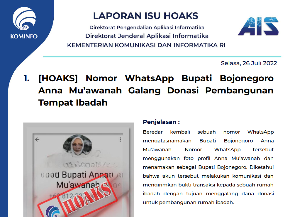 Isu Hoaks 26 Juli 2022
