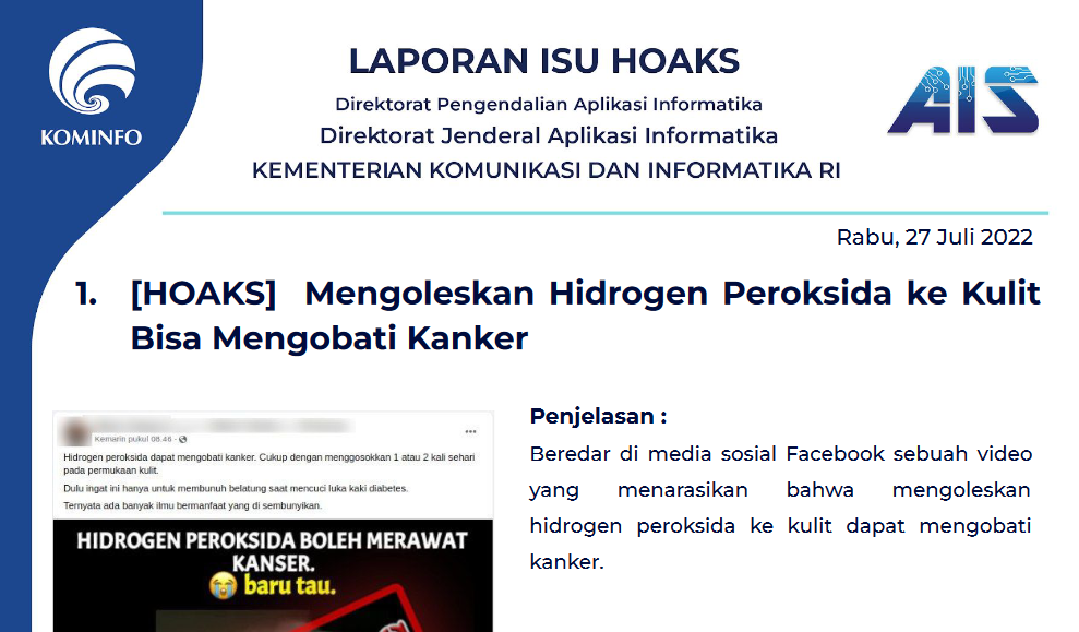 Isu Hoaks 27 Juli 2022
