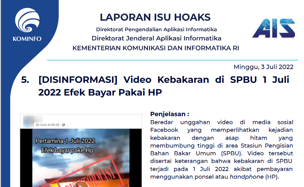 Isu Hoaks 3 Juli 2022