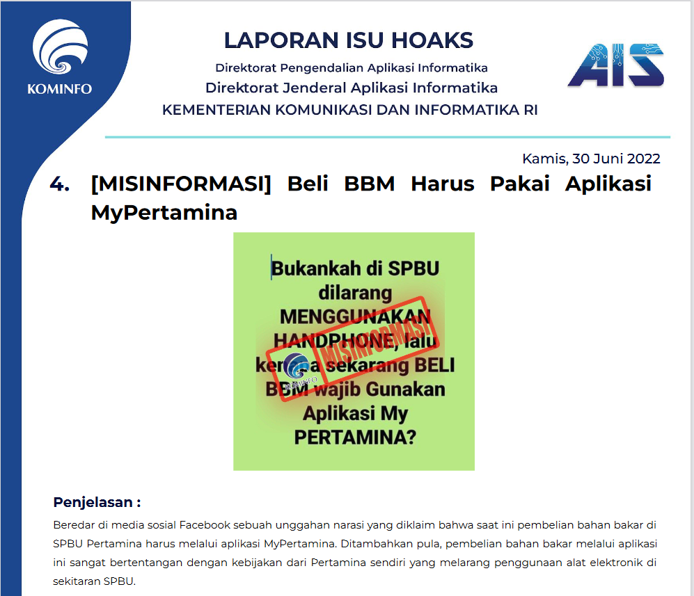 Isu Hoaks 30 Juni 2022