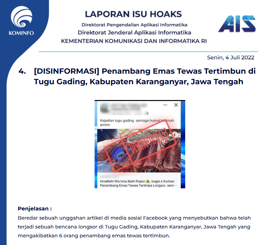 Isu Hoaks 4 Juli 2022