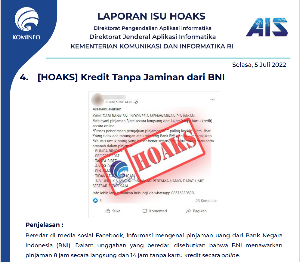 Isu Hoaks 5 Juli 2022