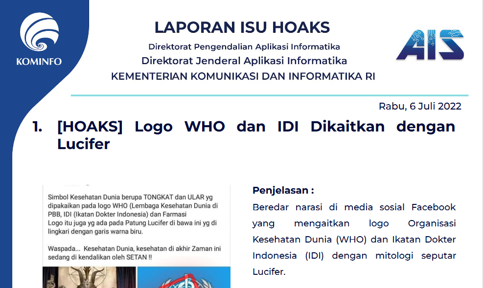 Isu Hoaks 6 Juli 2022