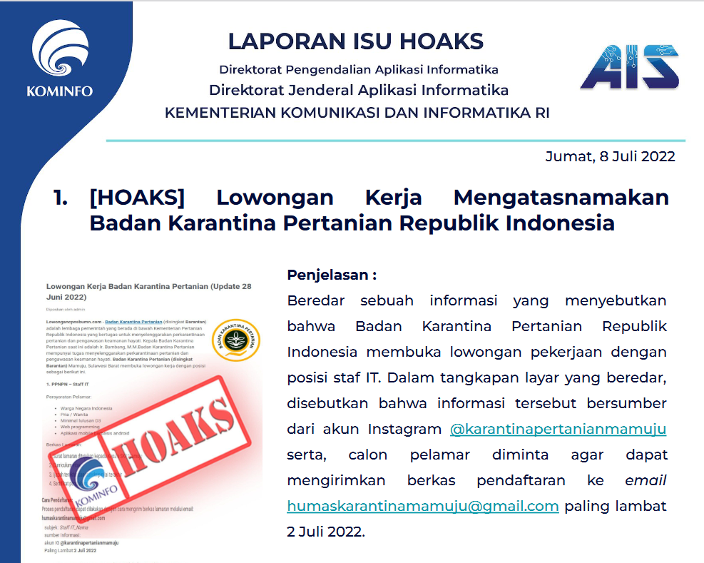 Isu Hoaks 8 Juli 2022