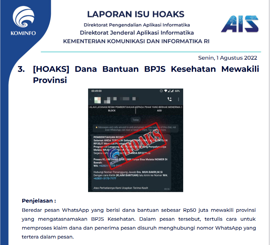 Isu Hoaks 1 Agustus 2022