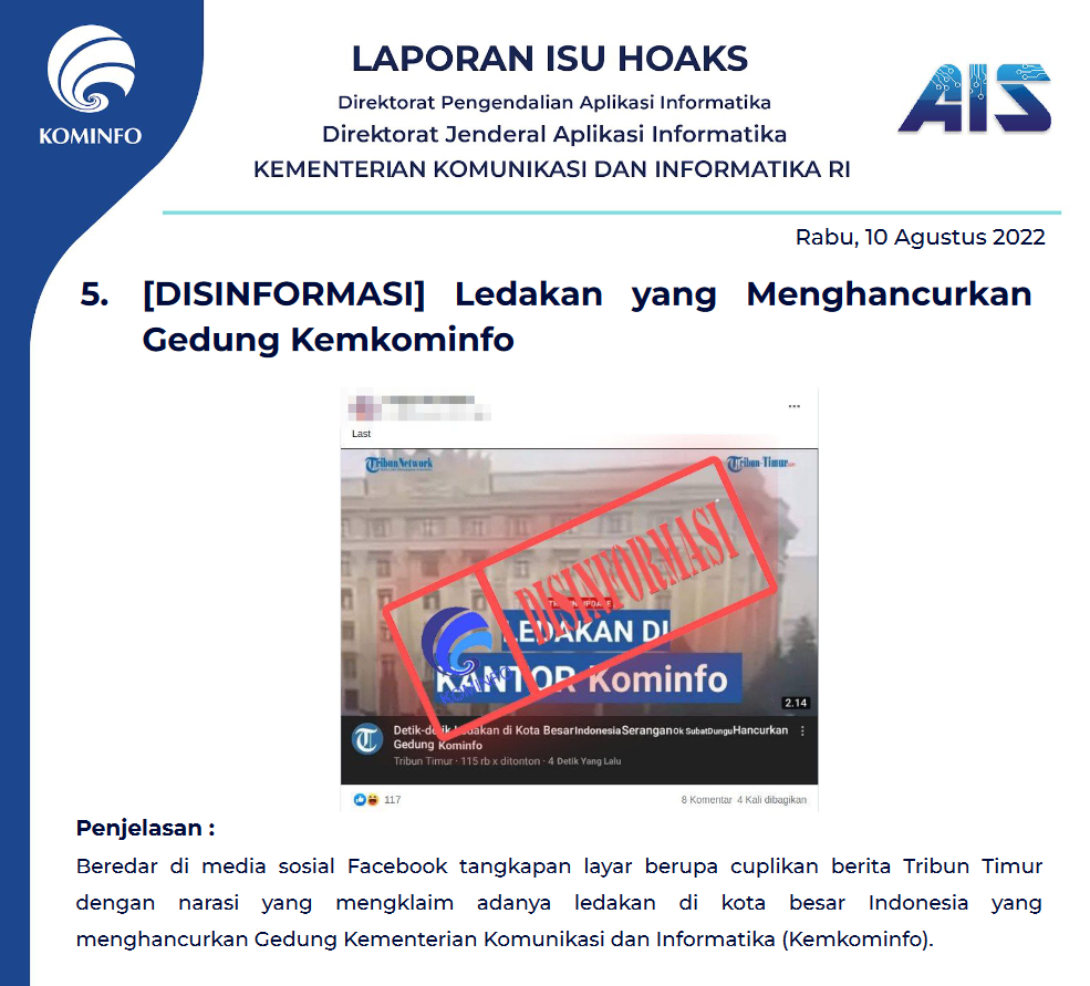 Isu Hoaks 10 Agustus 2022