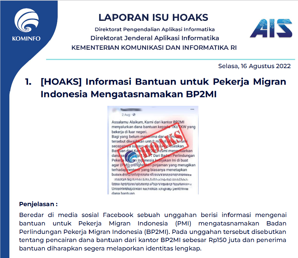 Isu Hoaks 16 Agustus 2022