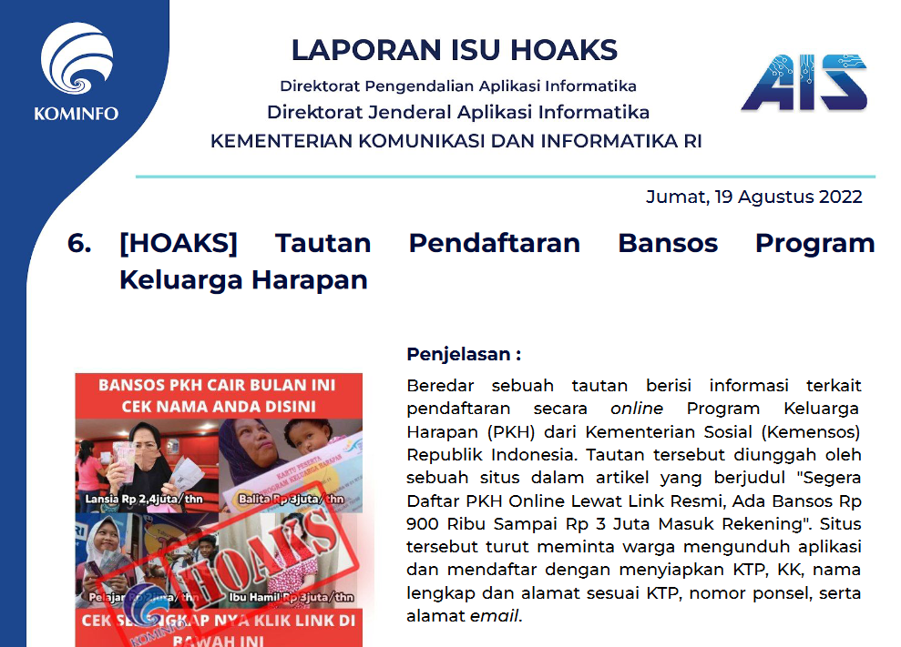 Isu Hoaks 19 Agustus 2022