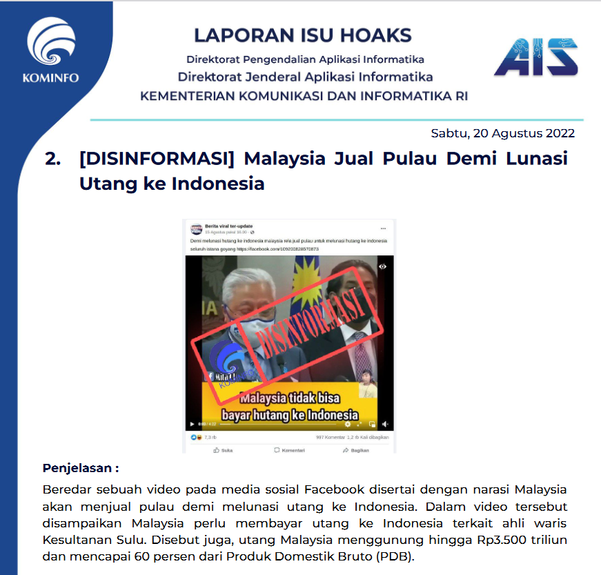 Isu Hoaks 20 Agustus 2022