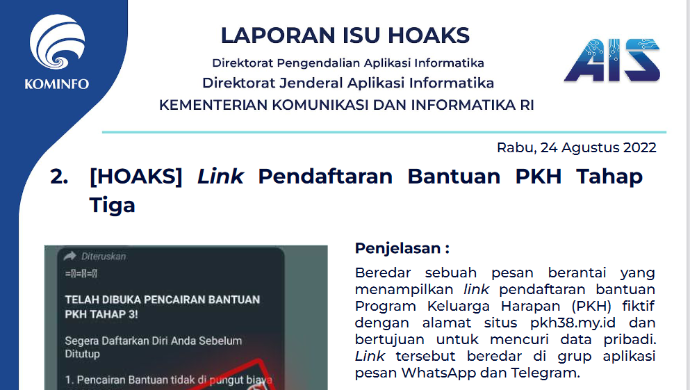 Isu Hoaks 24 Agustus 2022