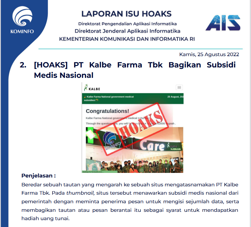 Isu Hoaks 25 Agustus 2022