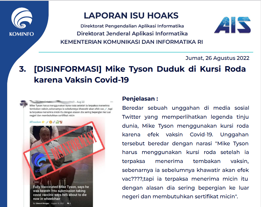 Isu Hoaks 26 Agustus 2022