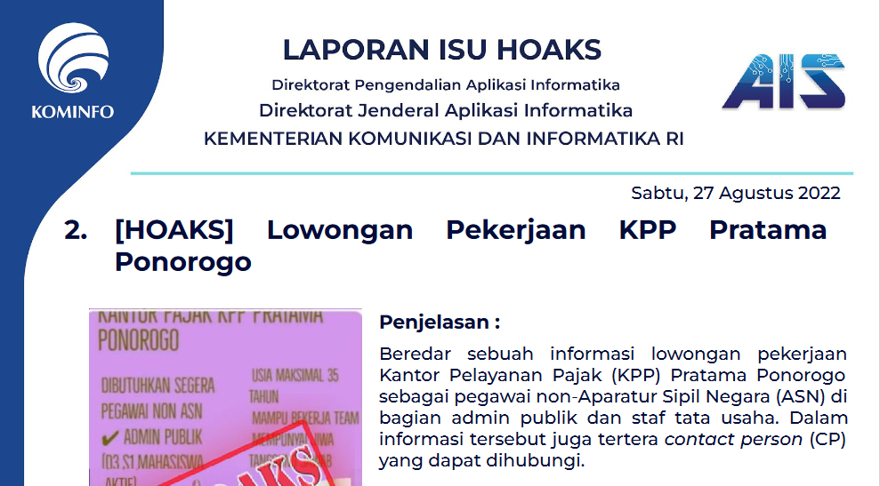Isu Hoaks 27 Agustus 2022