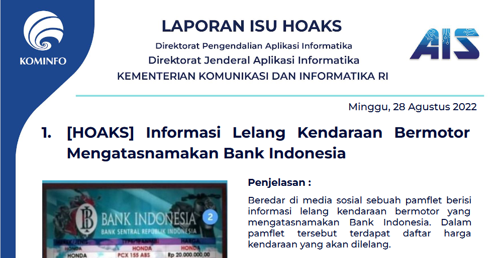 Isu Hoaks 28 Agustus 2022