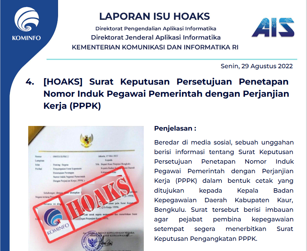 Isu Hoaks 29 Agustus 2022