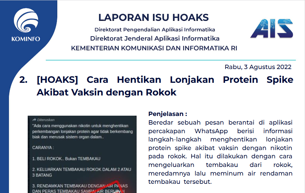 Isu Hoaks 3 Agustus 2022
