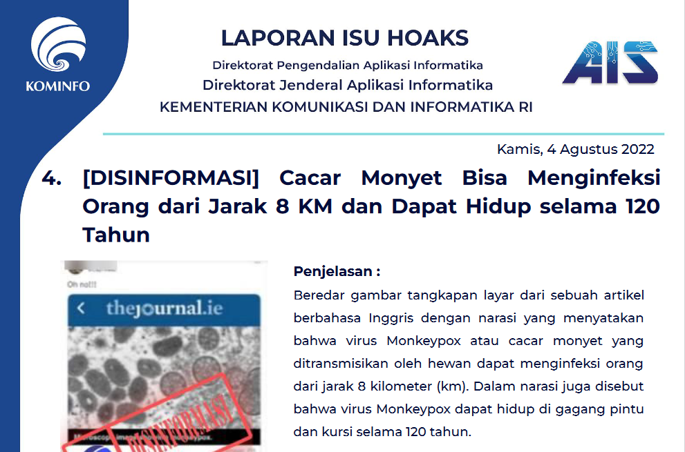 Isu Hoaks 4 Agustus 2022