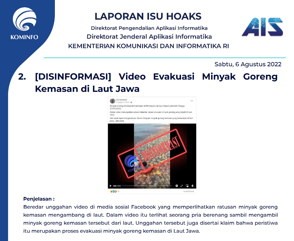 Isu Hoaks 6 Agustus 2022