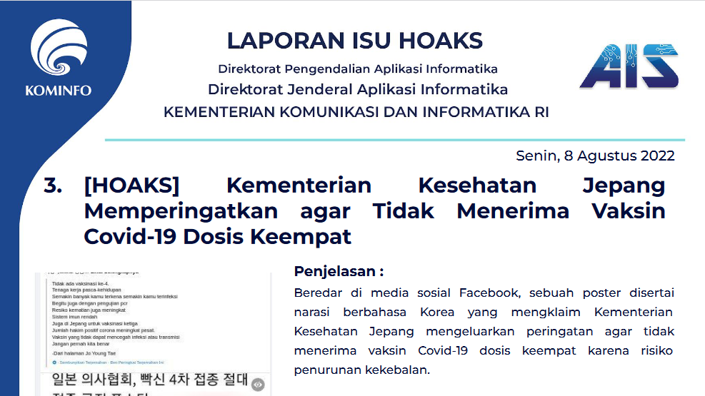 Isu Hoaks 8 Agustus 2022