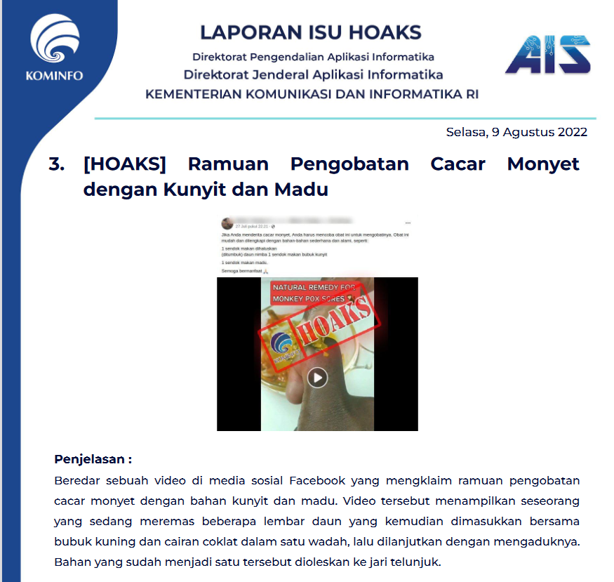 Isu Hoaks 9 Agustus 2022