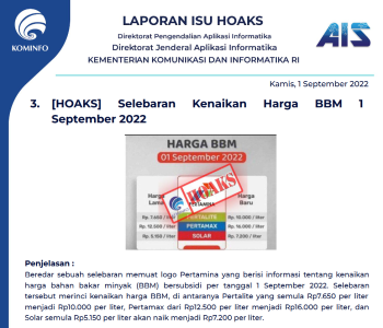 Isu Hoaks 1 September 2022