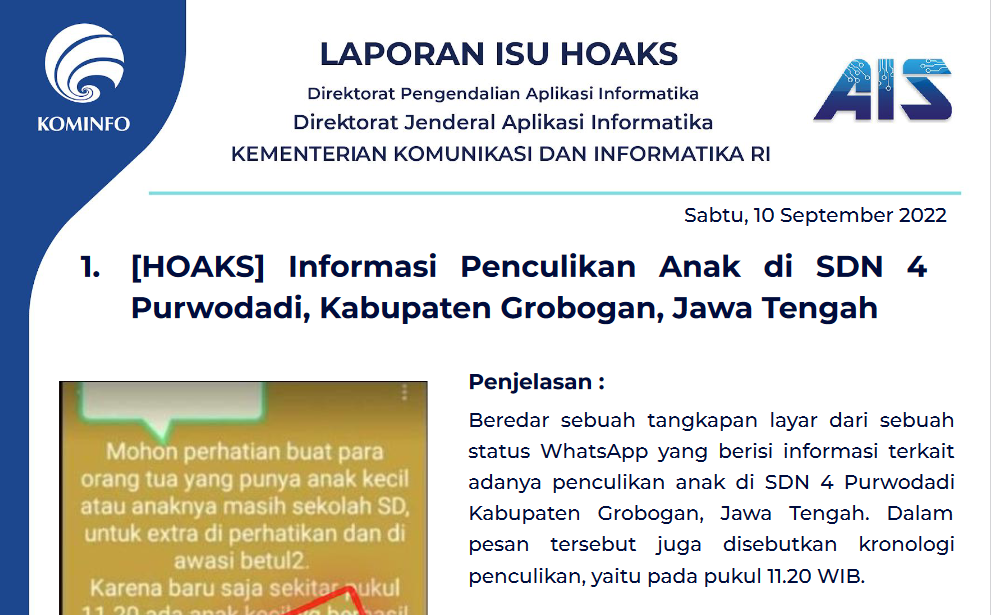 Isu Hoaks 10 September 2022