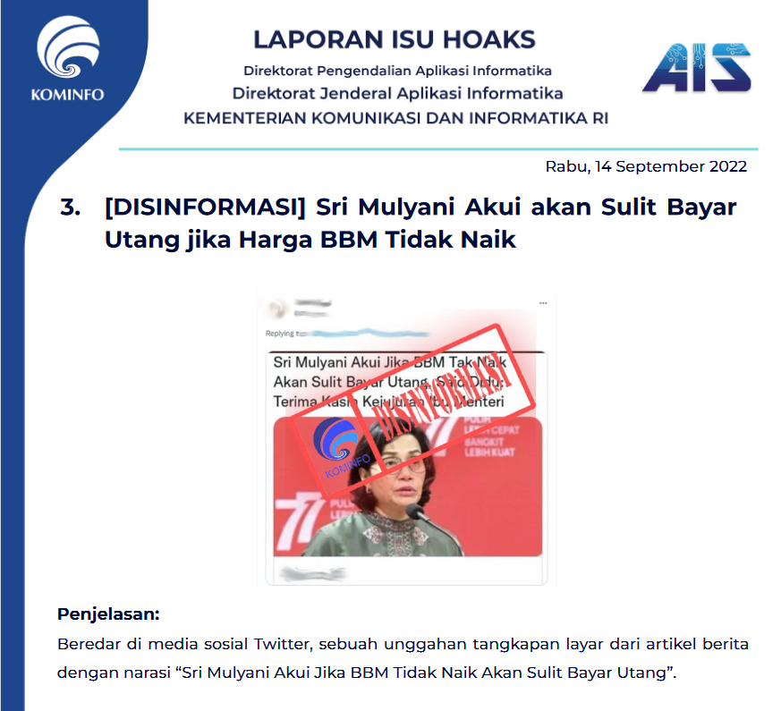 Isu Hoaks 14 September 2022