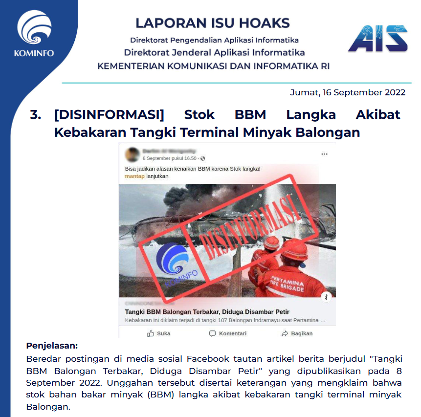 Isu Hoaks 16 September 2022