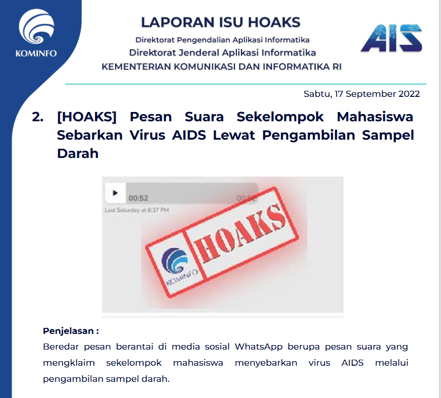 Isu Hoaks 17 September 2022