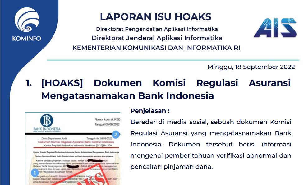 Isu Hoaks 18 September 2022