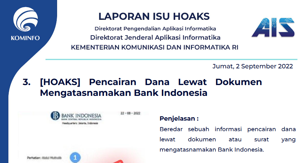 Isu Hoaks 2 September 2022