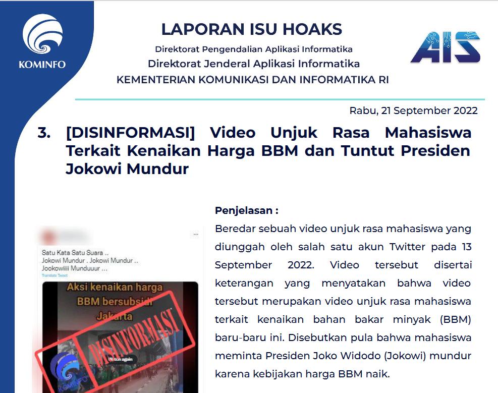 Isu Hoaks 21 September 2022