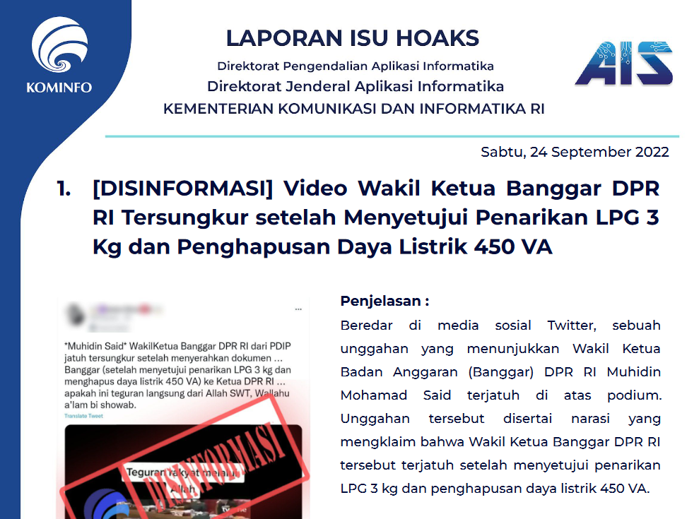 Isu Hoaks 24 September 2022