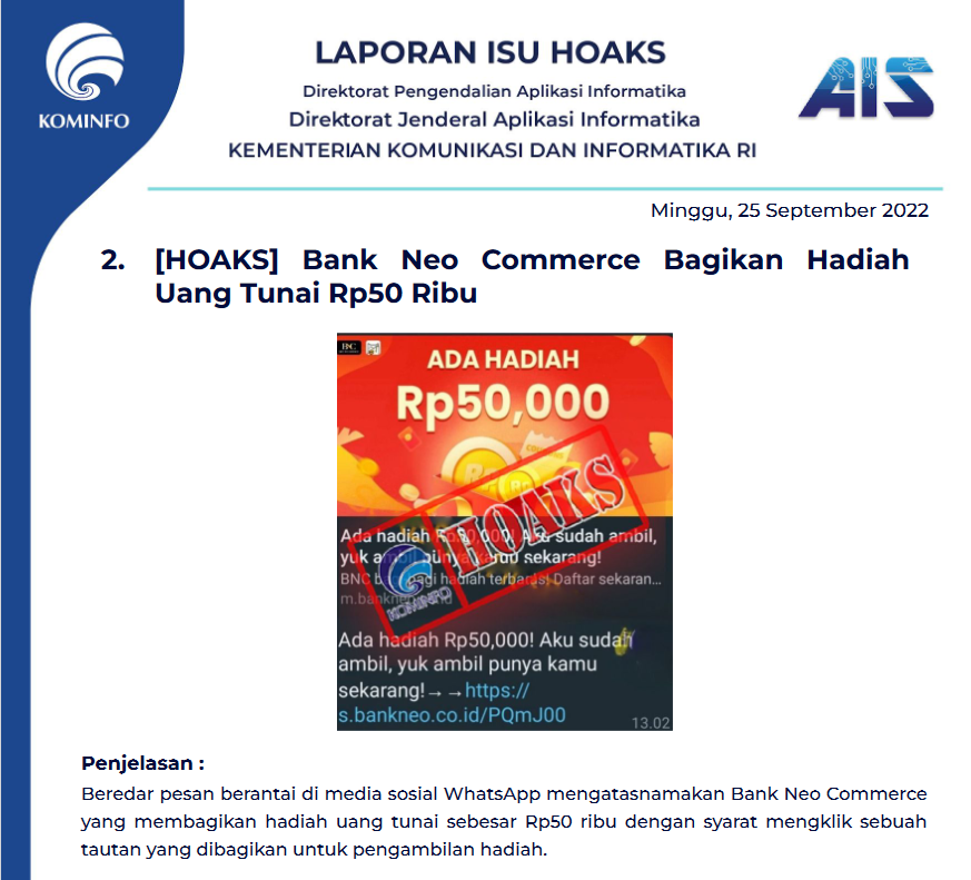 Isu Hoaks 25 September 2022
