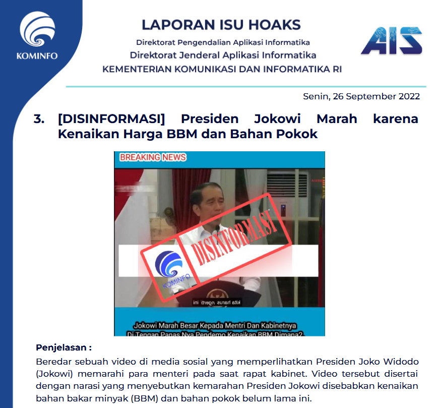 Isu Hoaks 26 September 2022